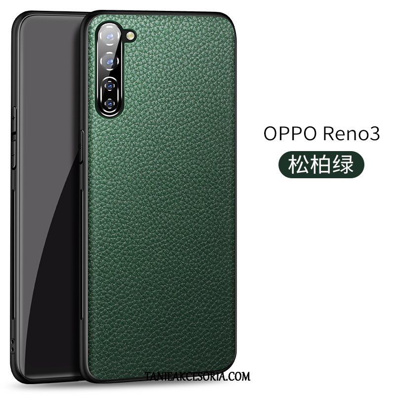 Etui Oppo Reno 3 Litchi Wzór Zielony, Futerał Oppo Reno 3 Nowy Telefon Komórkowy Skórzany