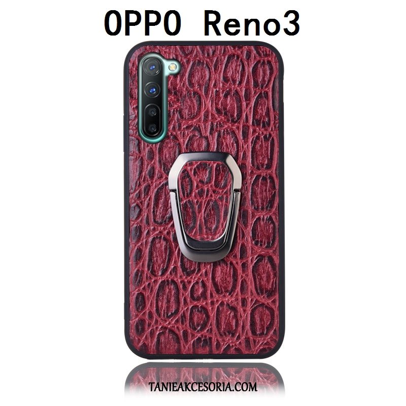 Etui Oppo Reno 3 Prawdziwa Skóra Wspornik Ochraniacz, Pokrowce Oppo Reno 3 Czerwony Anti-fall Telefon Komórkowy