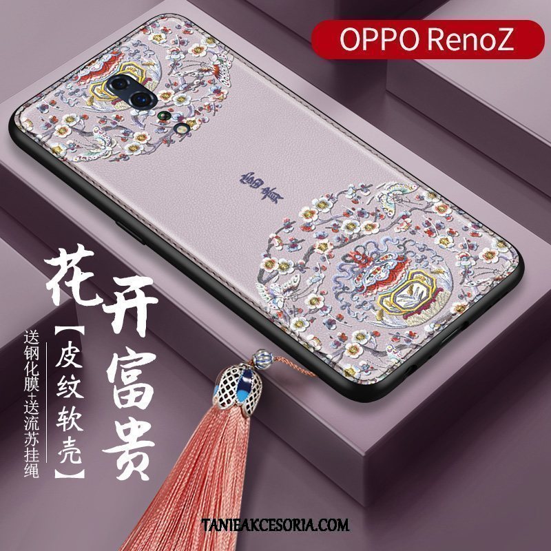 Etui Oppo Reno Z Miękki Chiński Styl Czerwony, Pokrowce Oppo Reno Z Wzór Kwiaty Z Frędzlami