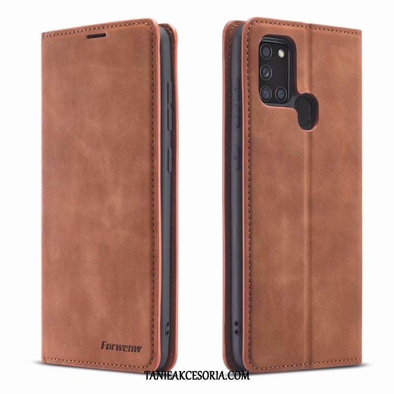 Etui Samsung Galaxy A21s Tendencja Telefon Komórkowy Gwiazda, Pokrowce Samsung Galaxy A21s Skórzany Futerał All Inclusive Klapa Braun