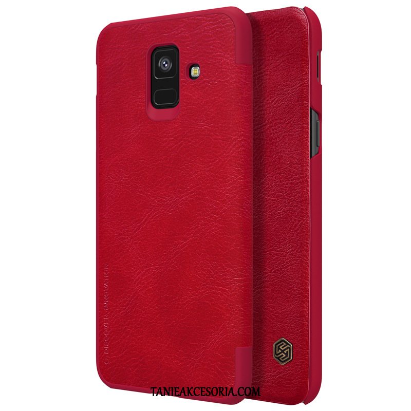 Etui Samsung Galaxy A6 Prawdziwa Skóra Oryginalne Telefon Komórkowy, Obudowa Samsung Galaxy A6 Czerwony Gwiazda Klapa