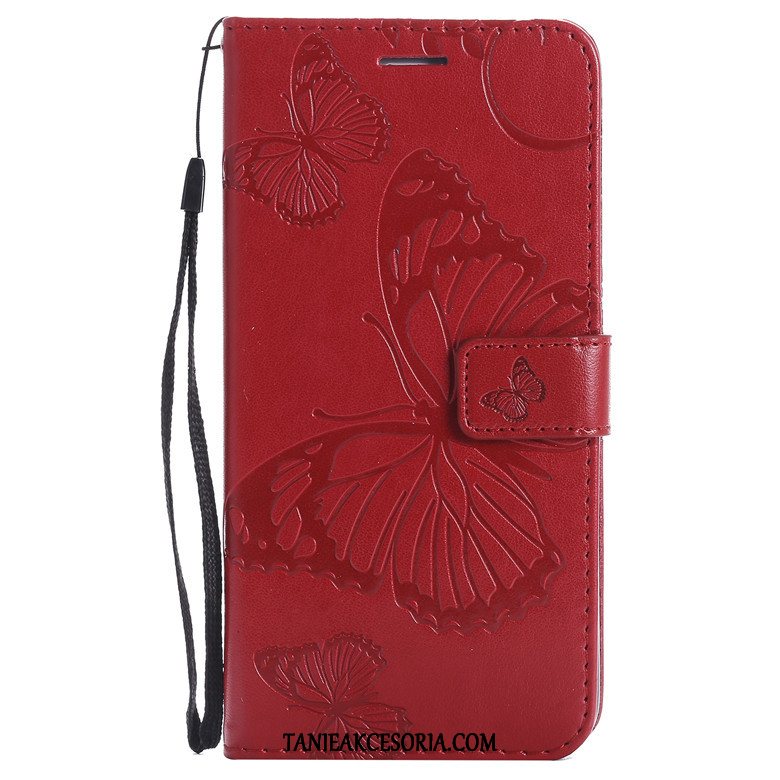 Etui Samsung Galaxy A70 Telefon Komórkowy Czerwony Kwiaty Motyla, Obudowa Samsung Galaxy A70 Ochraniacz Gwiazda Skórzany Futerał