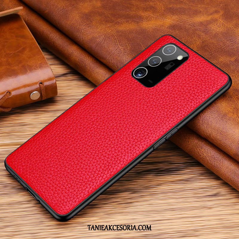 Etui Samsung Galaxy Note20 Telefon Komórkowy Gwiazda Prawdziwa Skóra, Obudowa Samsung Galaxy Note20 Czerwony All Inclusive Skórzany Futerał
