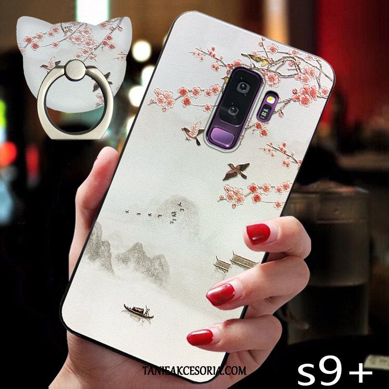 Etui Samsung Galaxy S9+ Silikonowe Cienkie Chiński Styl, Futerał Samsung Galaxy S9+ Nubuku Biały Telefon Komórkowy