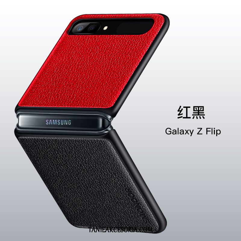 Etui Samsung Z Flip Prawdziwa Skóra Czerwony All Inclusive, Obudowa Samsung Z Flip Telefon Komórkowy Skóra Bydlęca Uniform