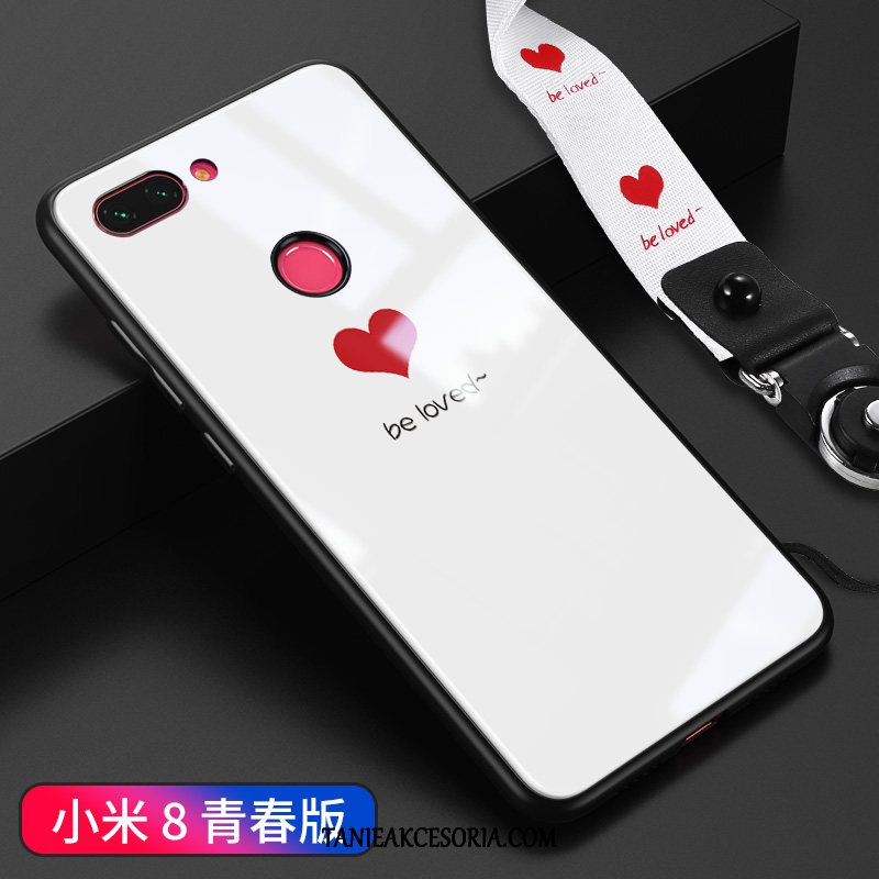 Etui Xiaomi Mi 8 Lite Proste Biały Mały, Futerał Xiaomi Mi 8 Lite Szkło Zakochani Wzór Beige
