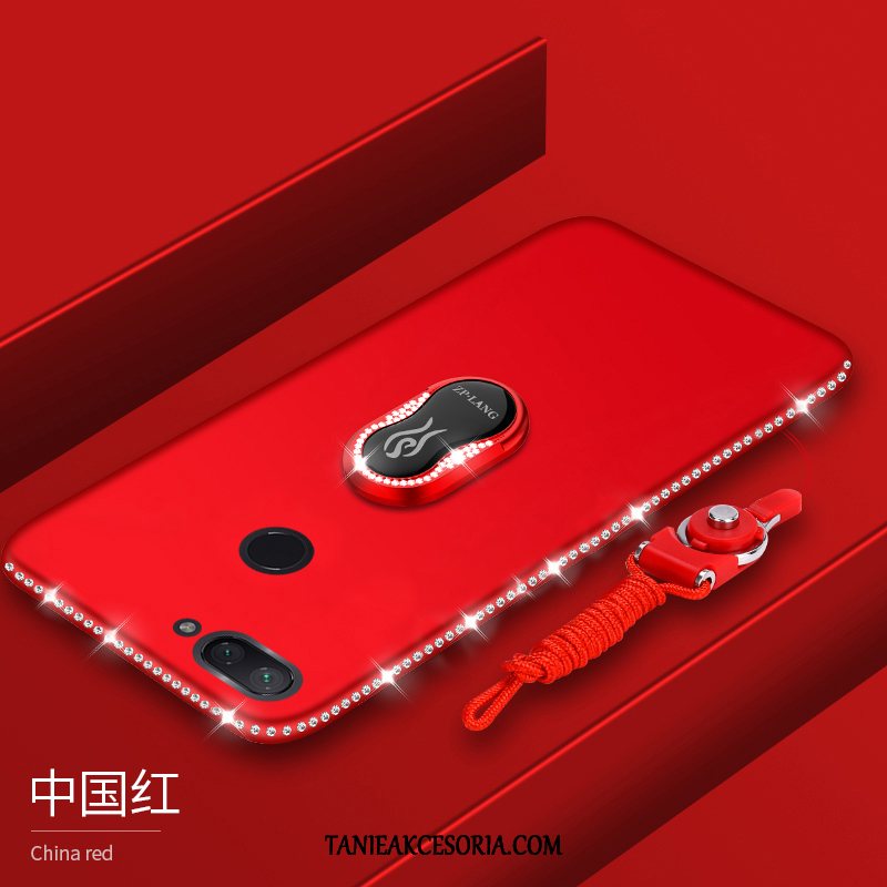 Etui Xiaomi Mi 8 Lite Silikonowe Czerwony Wiszące Ozdoby, Obudowa Xiaomi Mi 8 Lite Anti-fall Rhinestone Miękki Beige
