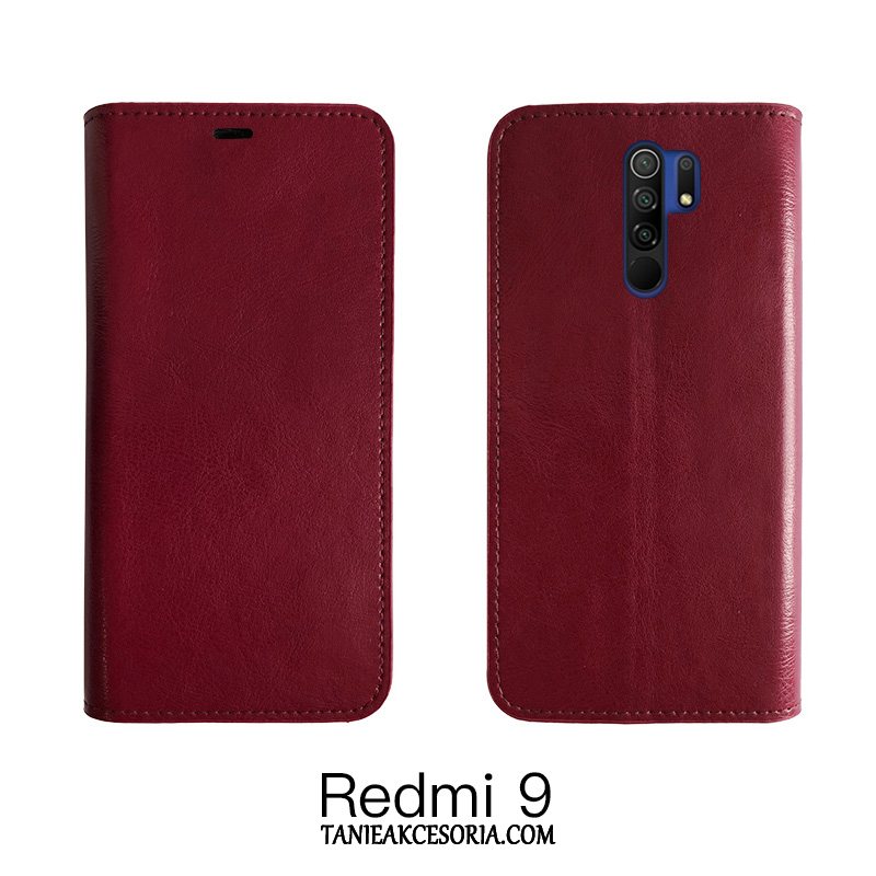 Etui Xiaomi Redmi 9 All Inclusive Anti-fall Biznes, Futerał Xiaomi Redmi 9 Wino Czerwone Telefon Komórkowy Skóra Bydlęca Beige