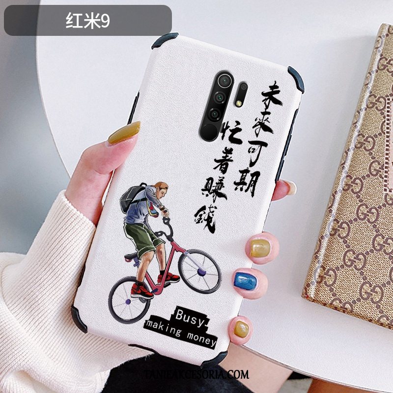 Etui Xiaomi Redmi 9 Czerwony Cienkie Skóra, Futerał Xiaomi Redmi 9 Osobowość Czerwony Netto Anti-fall Beige