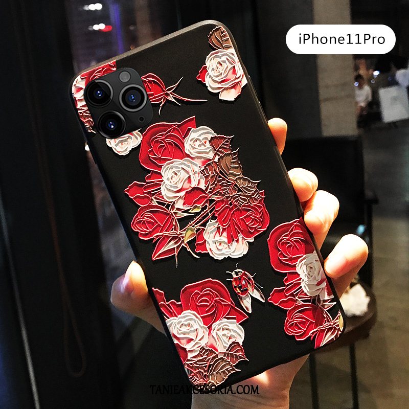 Etui iPhone 11 Pro Czerwony Vintage Kwiaty, Pokrowce iPhone 11 Pro Miękki Kreatywne Nubuku
