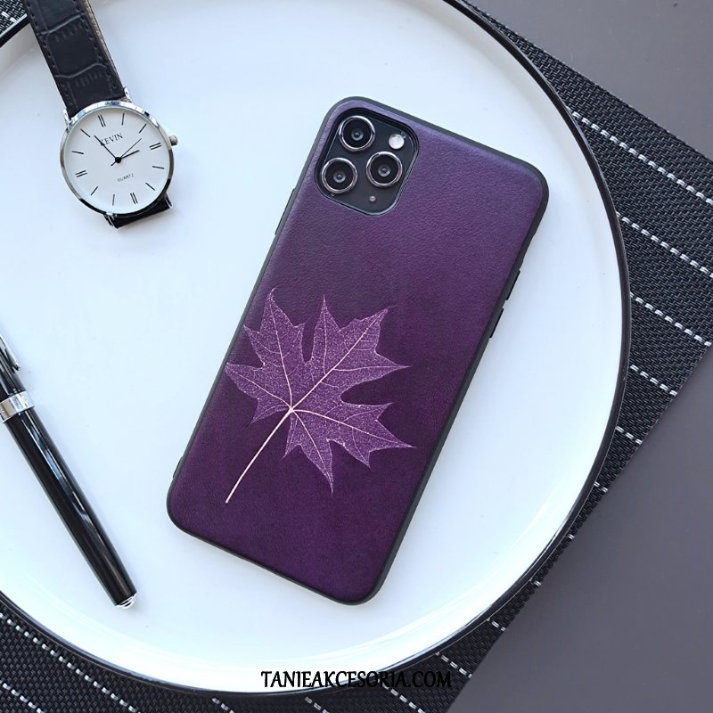 Etui iPhone 12 Pro Max Anti-fall Cienkie Telefon Komórkowy, Pokrowce iPhone 12 Pro Max Prawdziwa Skóra Chiński Styl Purpurowy