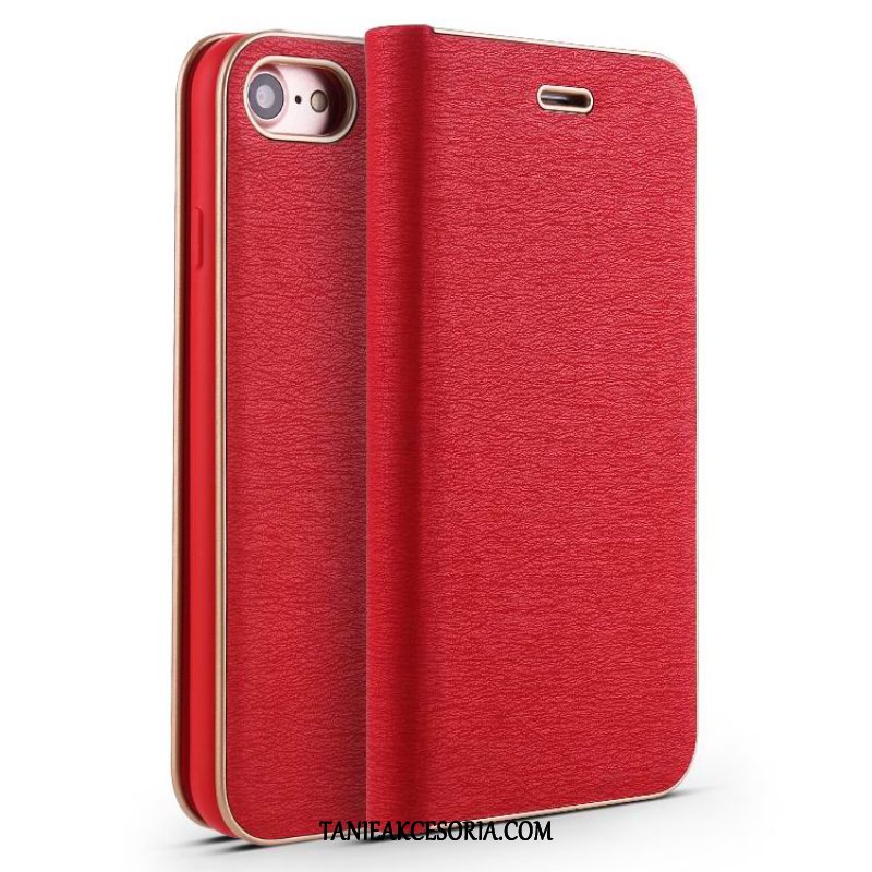 Etui iPhone 8 Skórzany Futerał Czerwony Vintage, Obudowa iPhone 8 Telefon Komórkowy Ochraniacz Luksusowy
