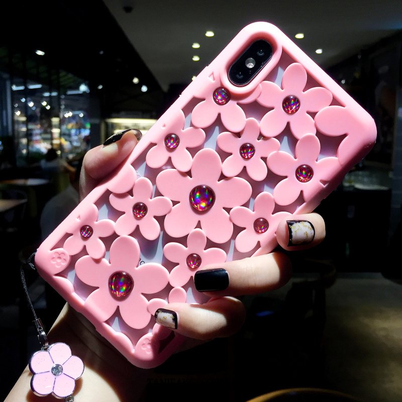 Etui iPhone Xs All Inclusive Kreatywne Różowe, Pokrowce iPhone Xs Chłodzenie Telefon Komórkowy Koronka