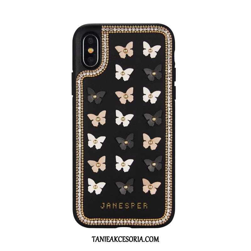 Etui iPhone Xs Czarny Wysoki Koniec Rhinestone, Futerał iPhone Xs Anti-fall Luksusowy All Inclusive