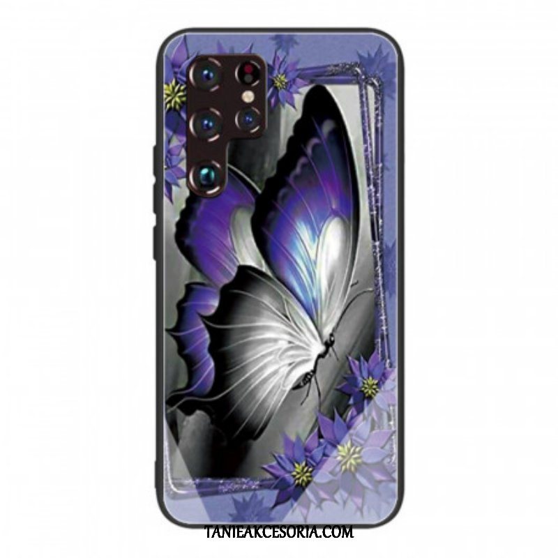 Futerały do Samsung Galaxy S22 Ultra 5G Fioletowe Szkło Hartowane W Kształcie Motyla