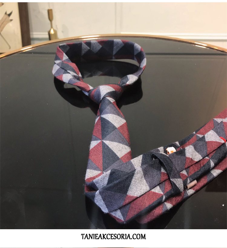 Męskie Krawat Kształt Diamentu Vintage Wąskie, Krawat Biznes Lekkie Krata Blau