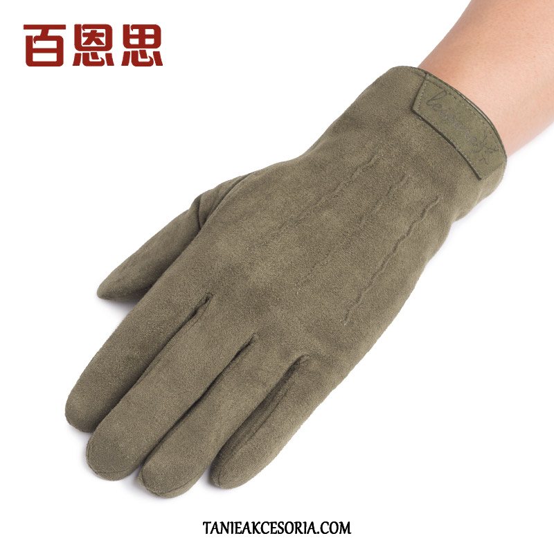 Męskie Rękawiczki Dla Grubych Ekran Dotykowy Zima, Rękawiczki Jazdy Zielony Utrzymuj Ciepło