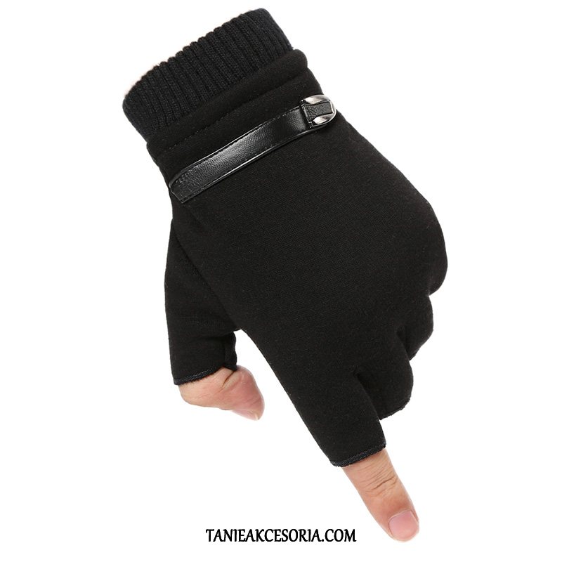 Męskie Rękawiczki Z Bawełny Pięć Palców Zima, Rękawiczki Ekran Dotykowy Outdoor Dla Grubych Schwarz
