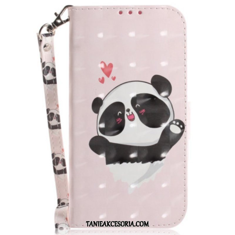 Obudowa Etui Na Telefon do iPhone 15 Plus z Łańcuch Panda Love Z Paskiem