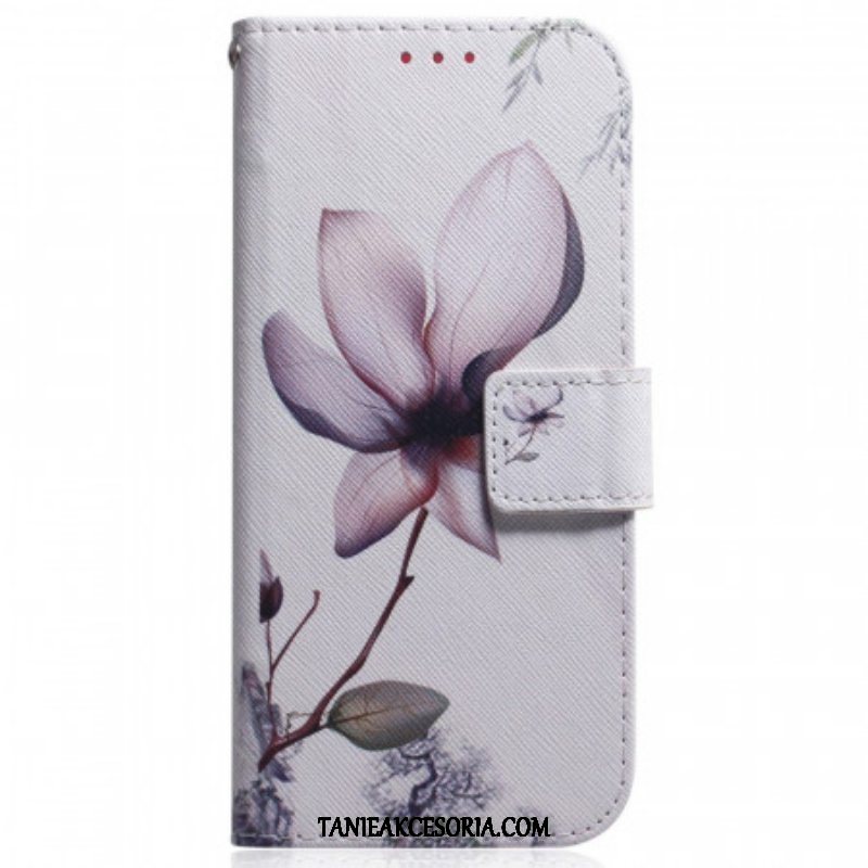 Skórzany Futerał do Samsung Galaxy M53 5G Różowy Kwiat