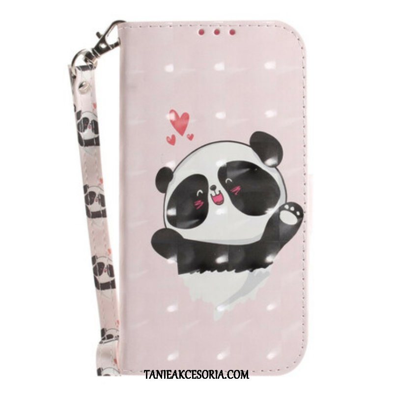 Skórzany Futerał do Samsung Galaxy S21 FE z Łańcuch Panda Love Ze Smyczą