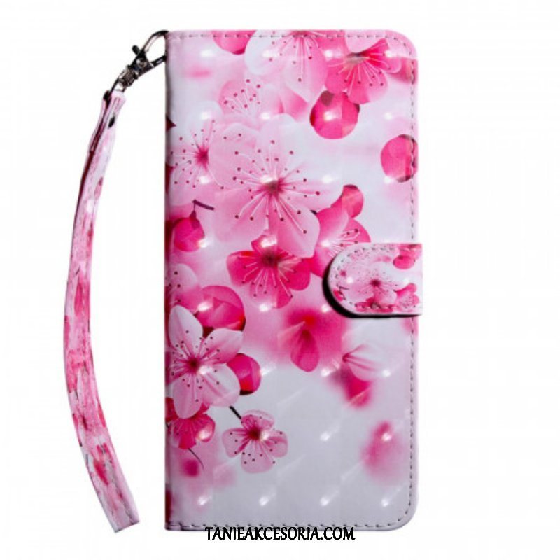 Skórzany Futerał do Samsung Galaxy S22 Ultra 5G Różowe Kwiaty
